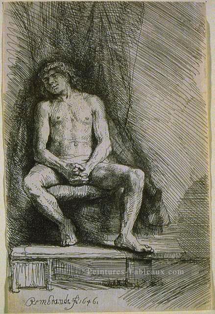 Étude de l’homme Nu assis devant un rideau SIL Rembrandt Peintures à l'huile